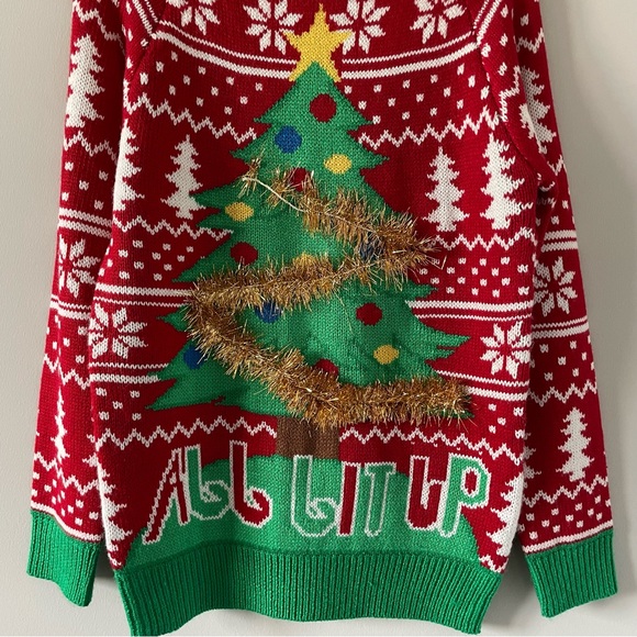 Kids Christmas Sweater - Christmas Tree - Red, Green, & White - Gold Tinsel - Picture 5 of 7